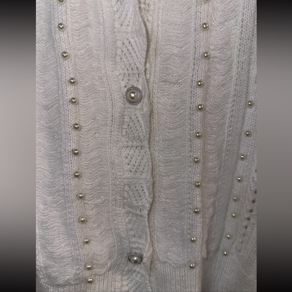 Elegant White Sweater/Cardigan with Pearl Accents